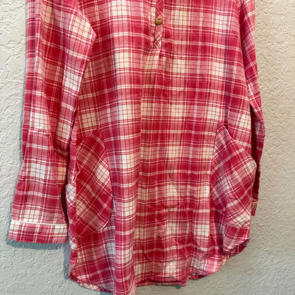 UGG Plaid Flannel Nightgown Size M Pink White Lounge Sleepwear 1095619